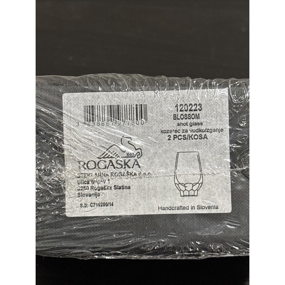 Rogaska Crystal BLOSSOM Shot Glasses Set Of 2 NEW IN BOX SEALED 120223